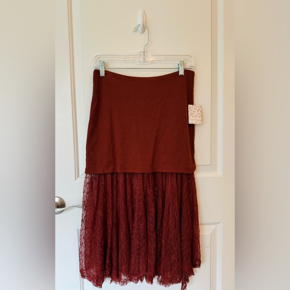 NWT Free People Two For One Sheer Lace Bottom Skirt-Red Rust - Picture 7 of 12